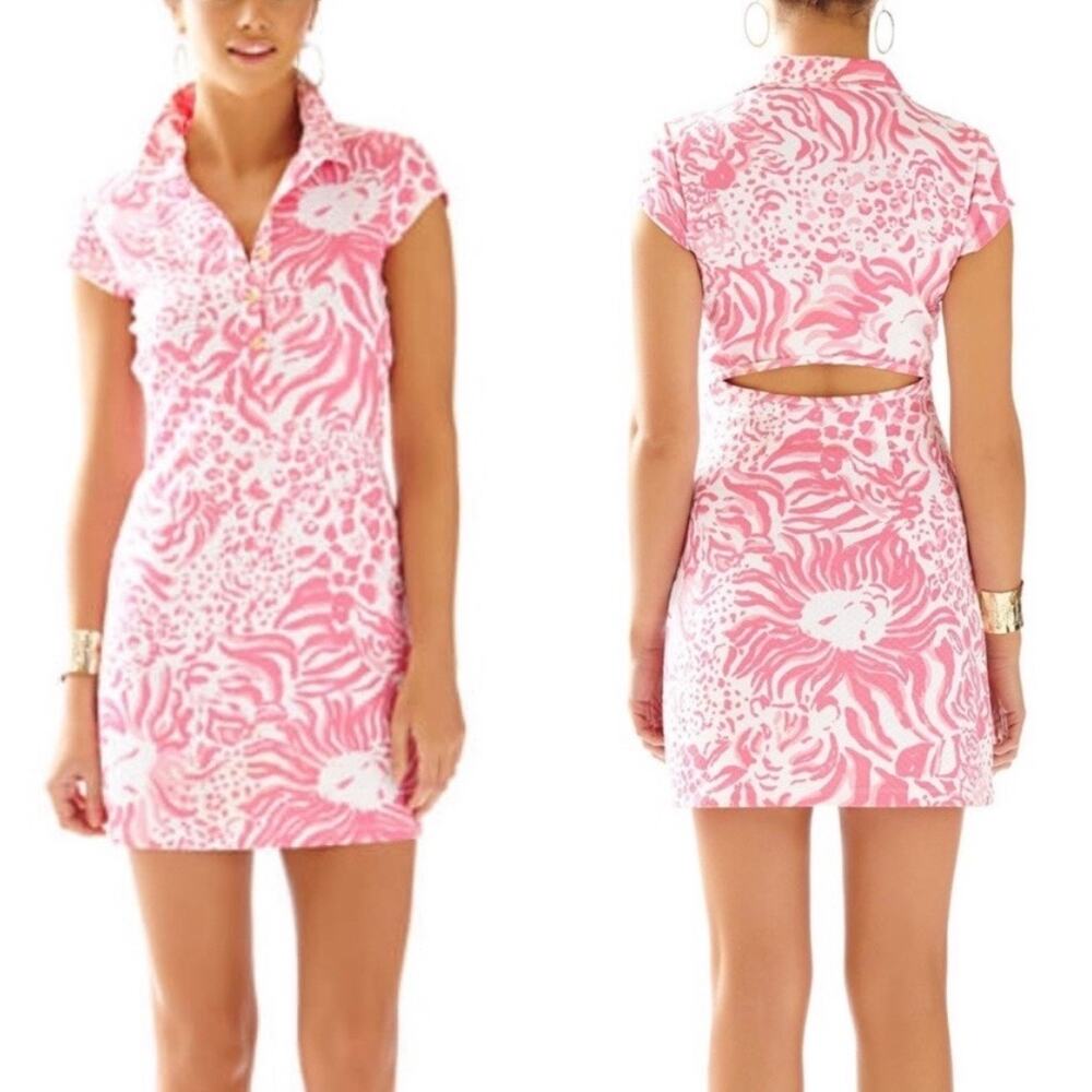 Lilly Pulitzer Pink & White Collared Cutout Maxi Dress